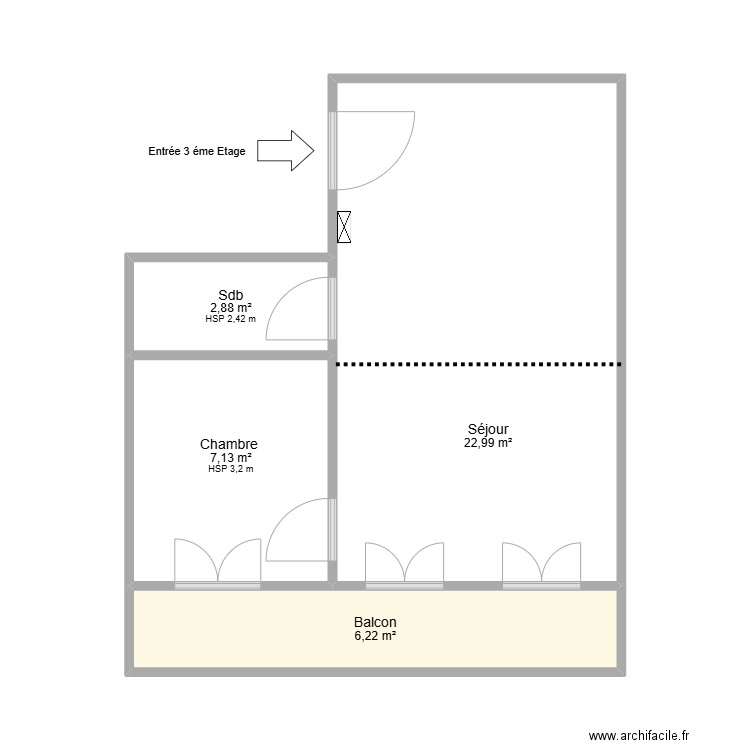 Merir. Plan de 4 pièces et 39 m2
