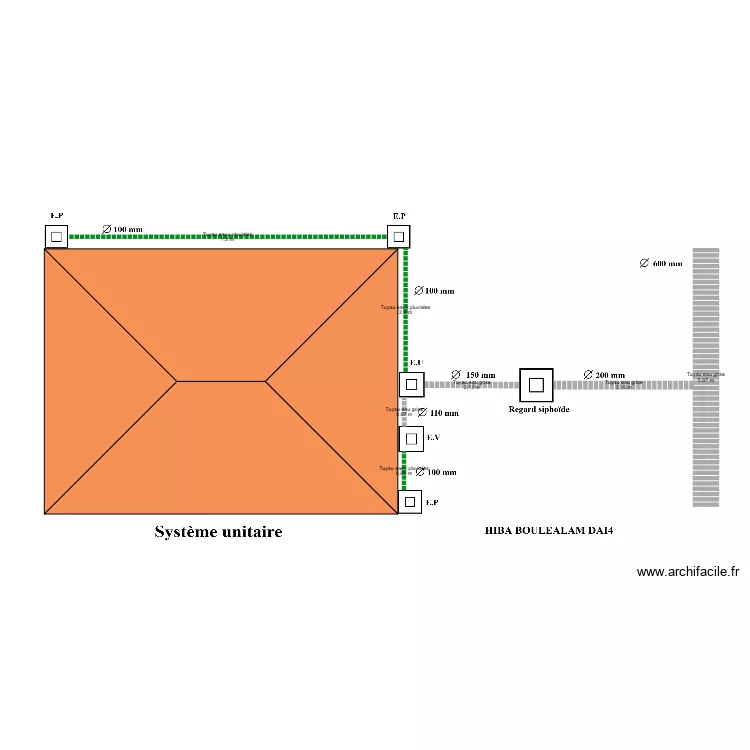 Plan de r&eacute;partition des regards dans un syst&egrave;me unitaire. Plan de 0 pièce et 0 m2