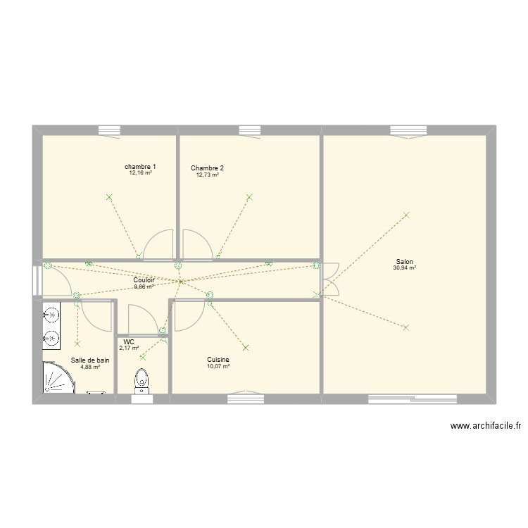 implatation elec. Plan de 7 pièces et 82 m2