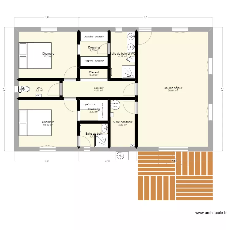 Maison 80m&sup2;. Plan de 
