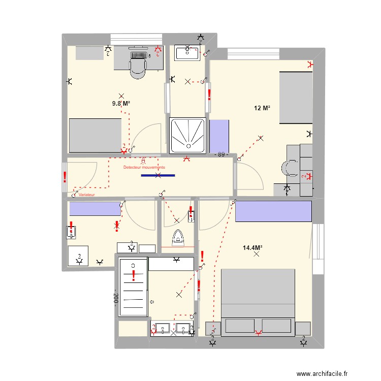 PLAN ZONE NUIT 11-08-25  -  1-50. Plan de 6 pièces et 58 m2