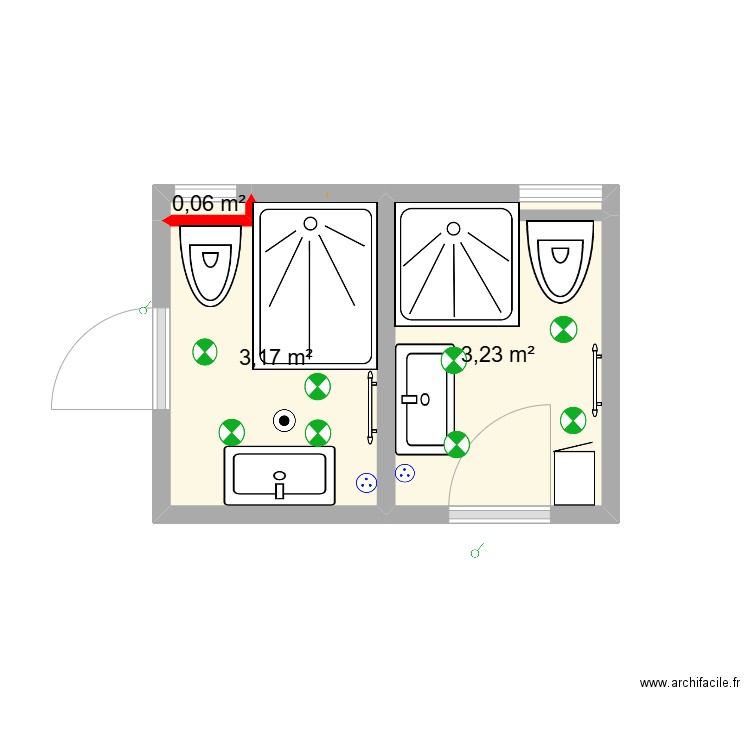 salle de bain alain. Plan de 3 pièces et 6 m2