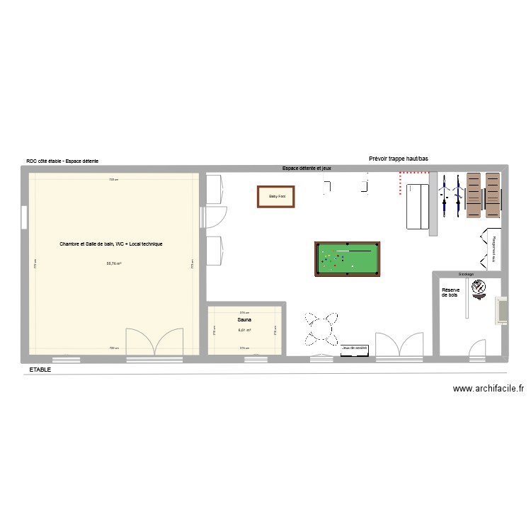 Aménagement étable 20-11-2023. Plan de 2 pièces et 62 m2