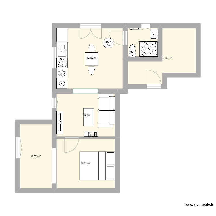 appart essai 7. Plan de 6 pièces et 46 m2