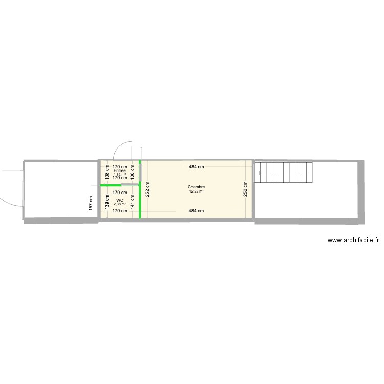 Extension sur ruisseau. Plan de 3 pièces et 16 m2