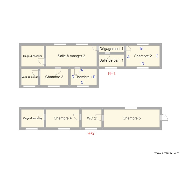 PLAN BILLAND R+1 , R+2. Plan de 12 pièces et 16 m2