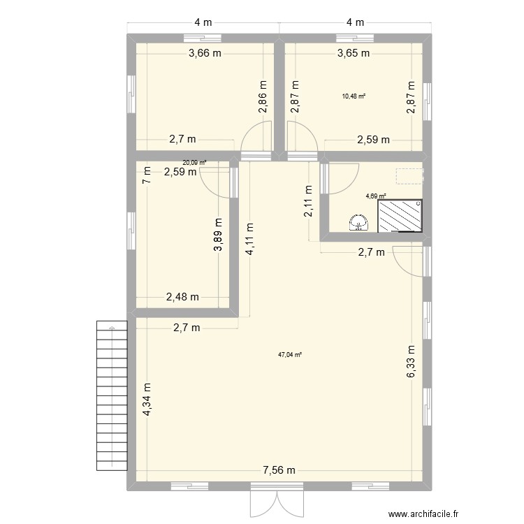 PLAN 12X8  A. Plan de 4 pièces et 82 m2
