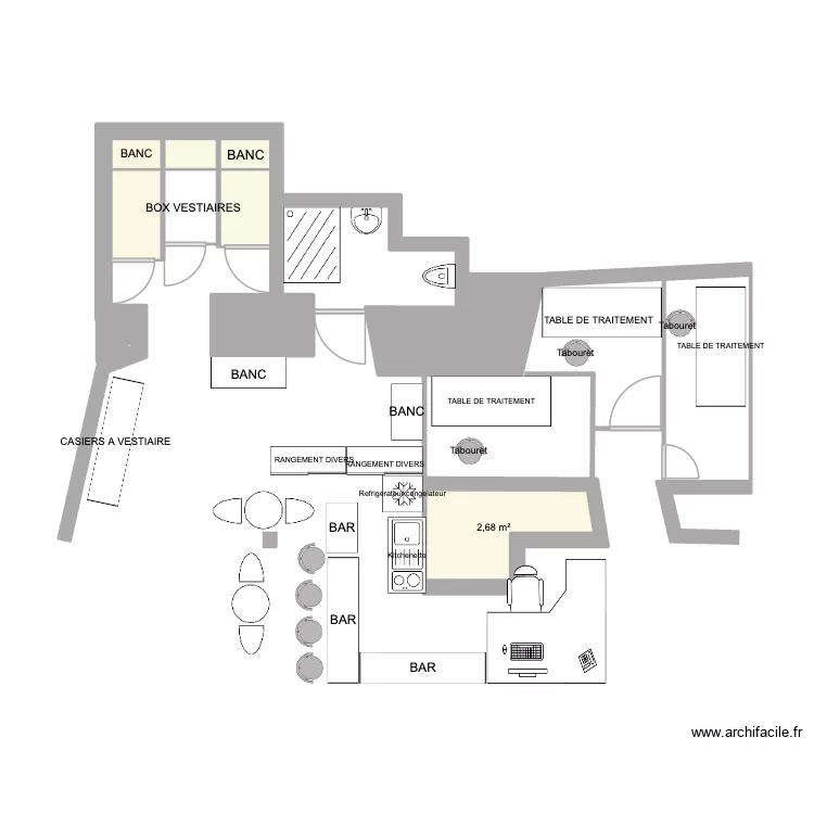 vestiaire wc/douche salle de traitement. Plan de 