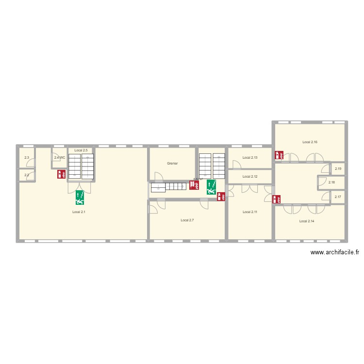 IDU Fondamental étage 2. Plan de 16 pièces et 96 m2