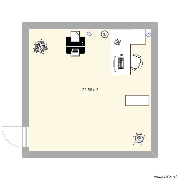Plan sommaire du bureau de la secrétaire de direction. Plan de 1 pièce et 23 m2