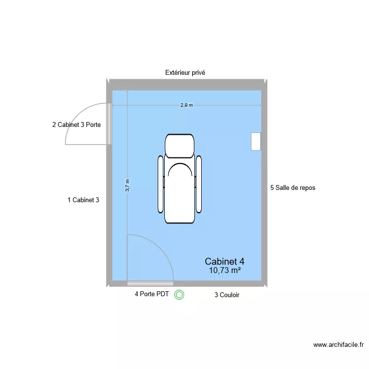 60700 Cabinet 4. Plan de 1  et 11 m²
