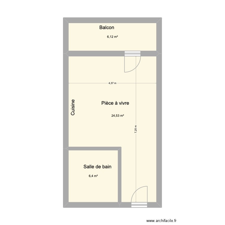 Valaisia 34B. Plan de 3 pièces et 37 m2