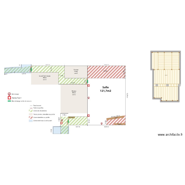 1 BIS STRUCTURE. Plan de 1 pièce et 69 m2