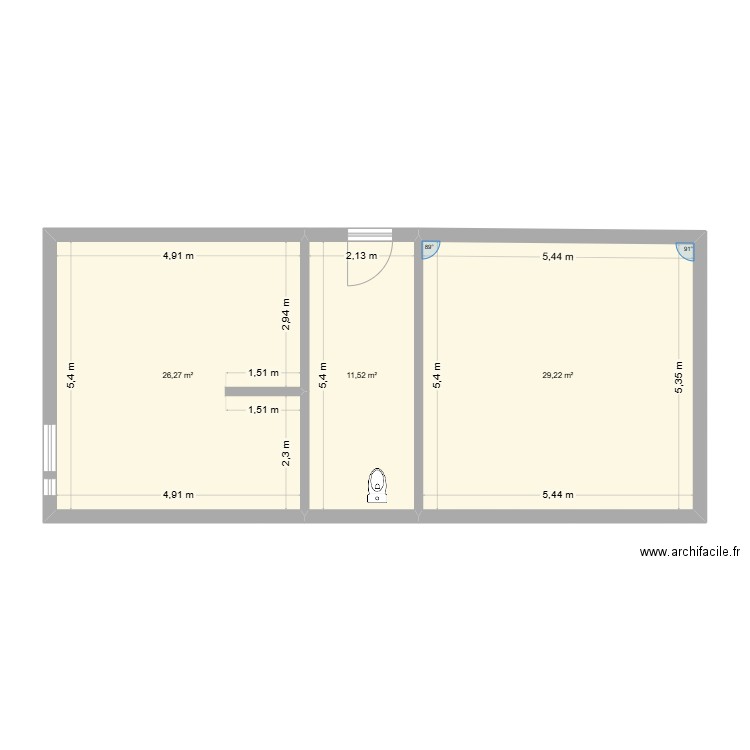 vestiaire. Plan de 3 pièces et 67 m2
