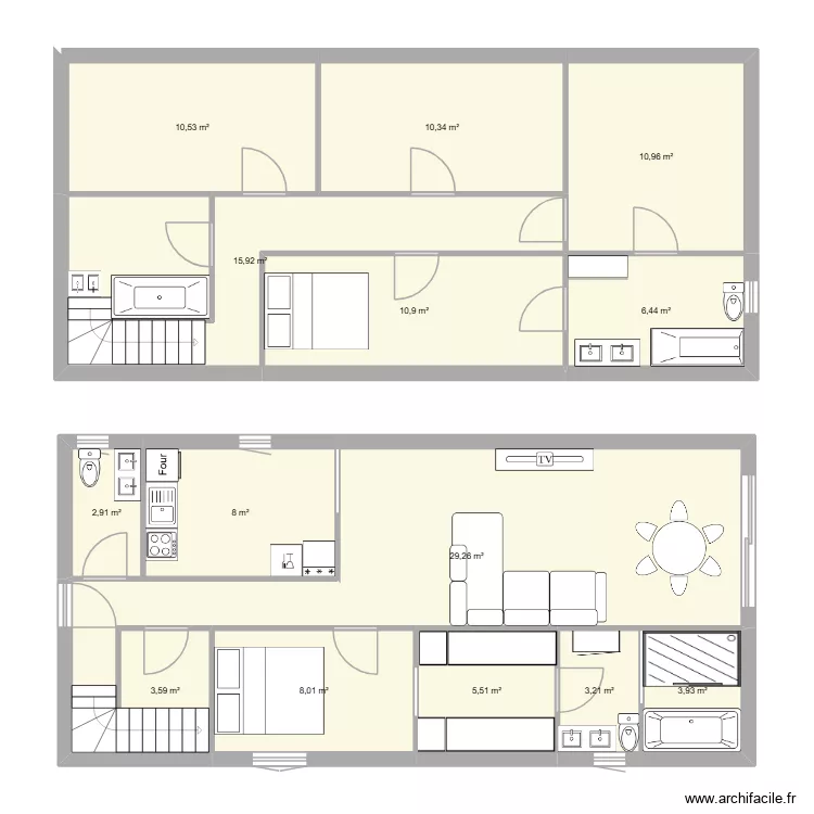 vaujours. Plan de 14  et 130 m²