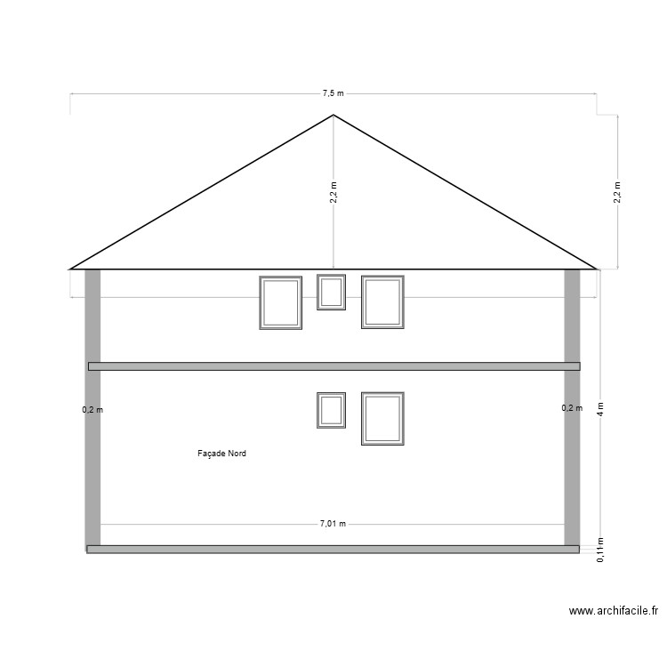 Façade nord. Plan de 0 pièce et 0 m2