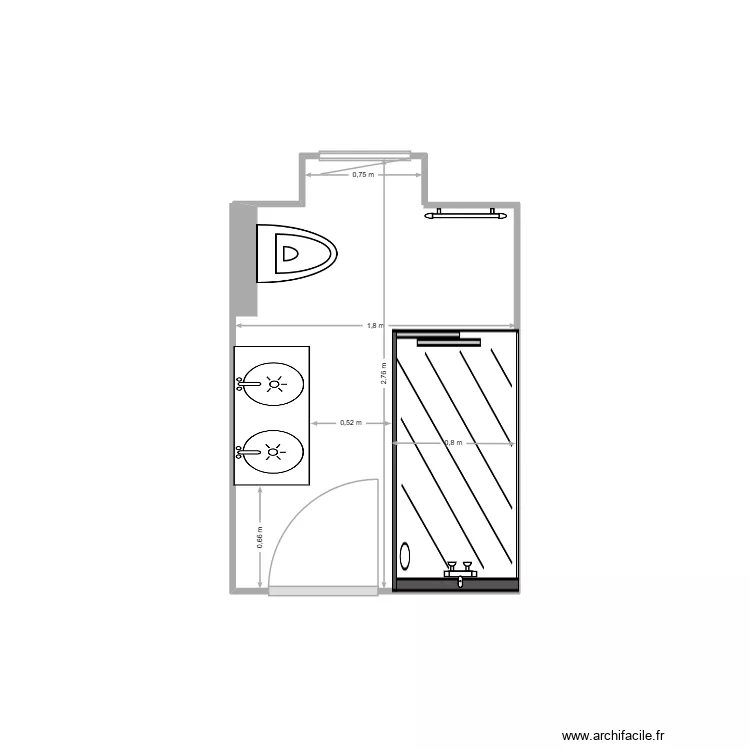 Bagno piccolo primo piano. Plan de 