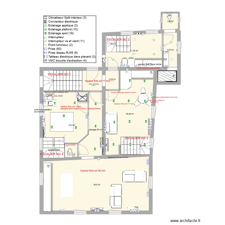 PLAN R+1 PILLET 20-02-24. Plan de 9 pièces et 107 m2