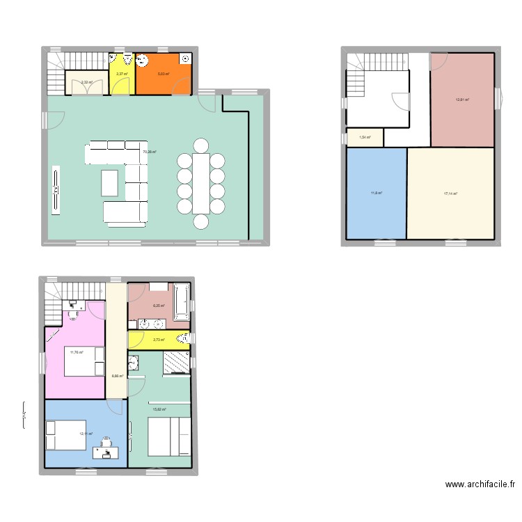 RDC 1. Plan de 14 pièces et 240 m2