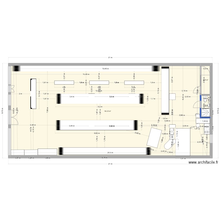 Igloo. Plan de 3 pièces et 189 m2
