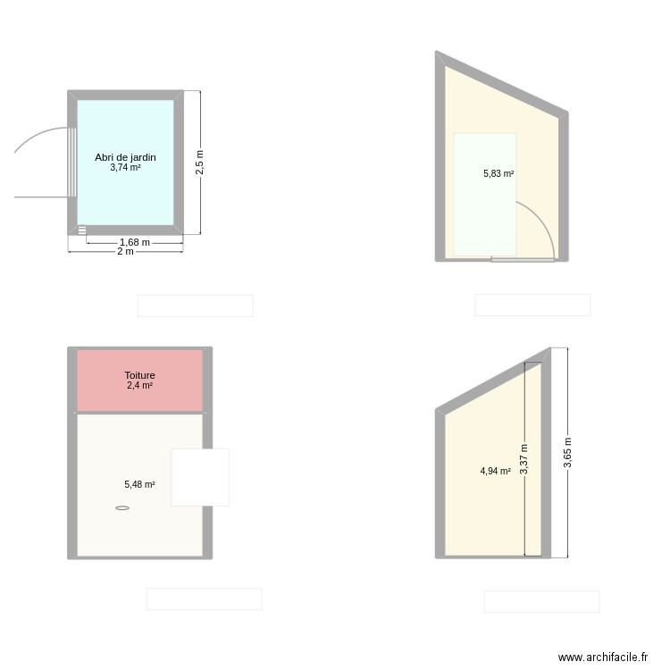 Abri de Jardin Th5m2. Plan de 5 pièces et 22 m2