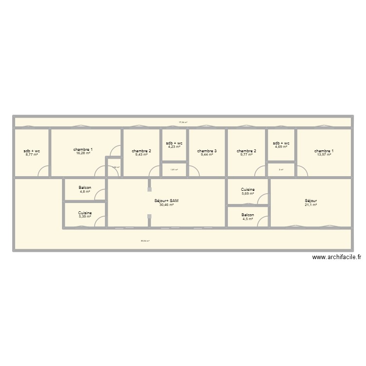 LABASE2. Plan de 19 pièces et 221 m2