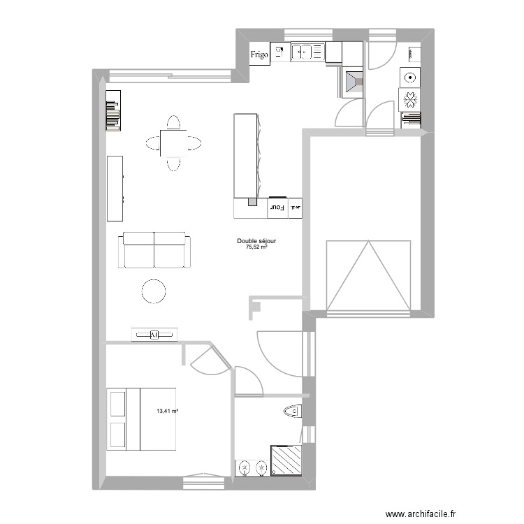 ELVEN. Plan de 2 pièces et 89 m2