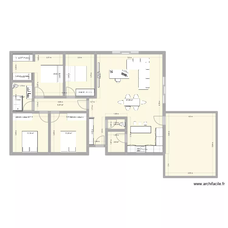 Projet 3. Plan de 9  et 134 m²