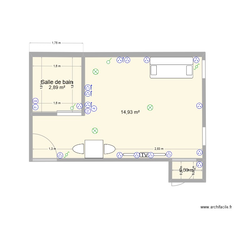 lignan. Plan de 3 pièces et 18 m2