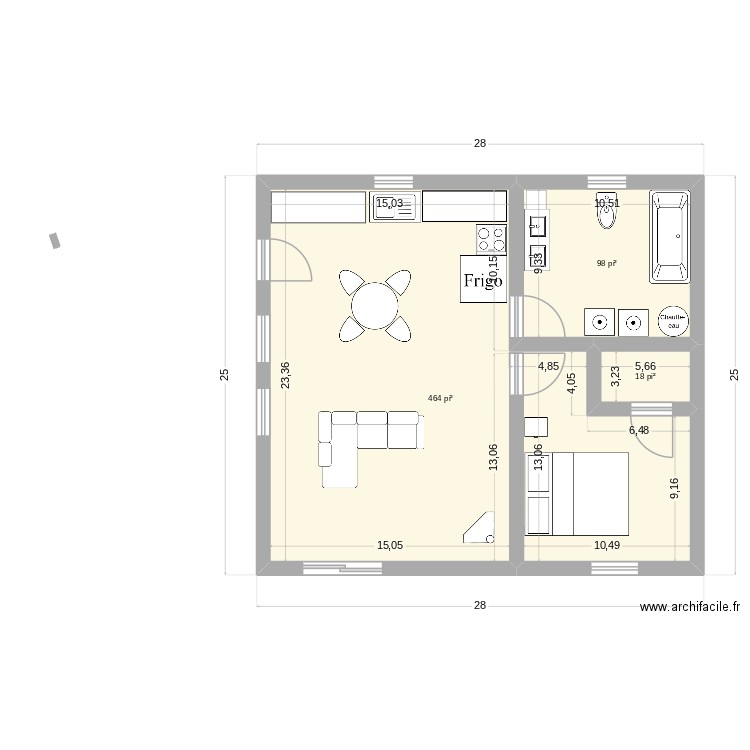 Plan2. Plan de 3 pièces et 54 m2