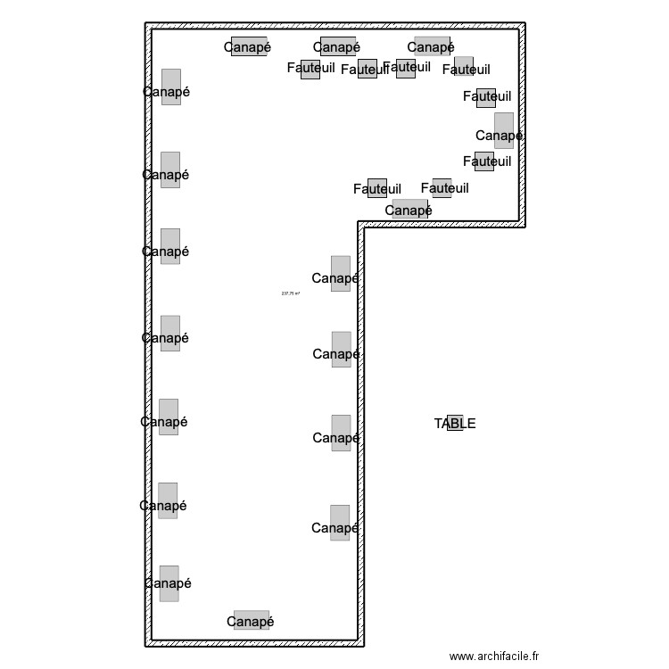 mobilier. Plan de 1 pièce et 238 m2