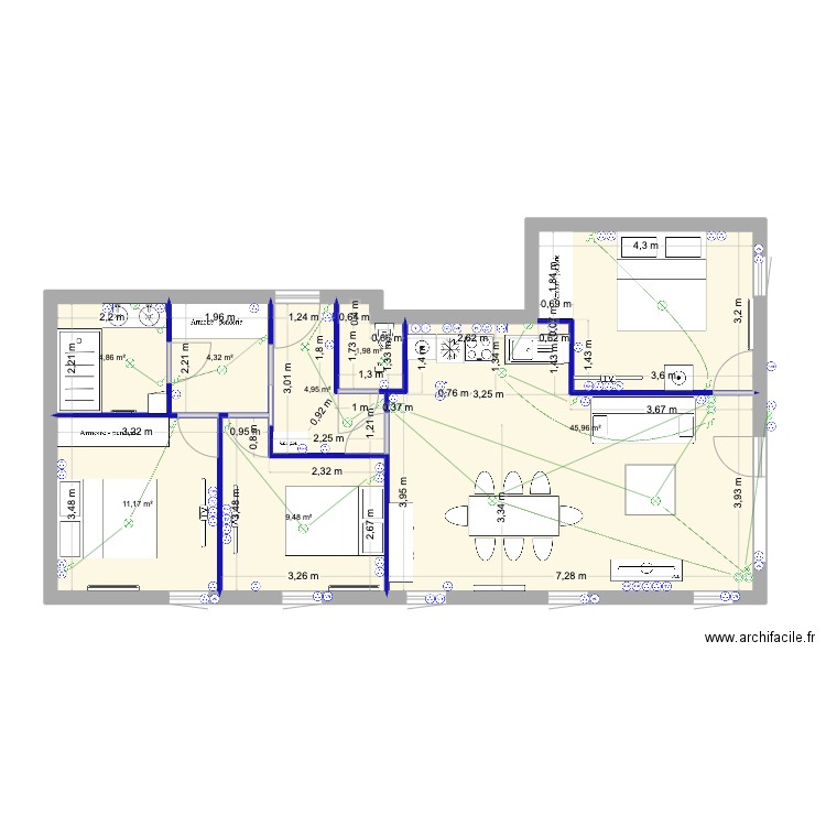 Plan appartement CUCQ modifié V3. Plan de 7 pièces et 83 m2