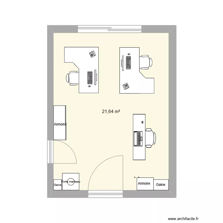 Bureau 3 personnes. Plan de 1  et 22 m²