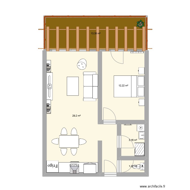 Essai Appart prairies St Martin. Plan de 5 pièces et 59 m2