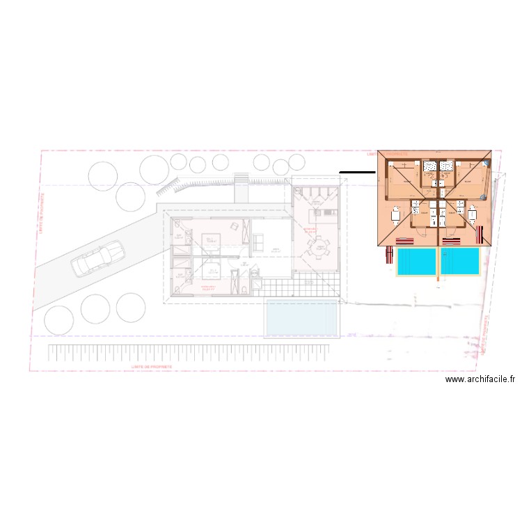 Bungalows limite de 3m. Plan de 6 pièces et 37 m2