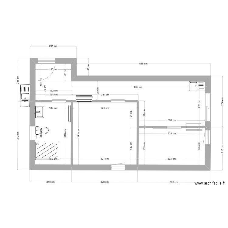 LOG Gard Evacuation eau. Plan de 4 pièces et 30 m2