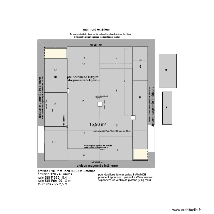 plafond pan terre bis. Plan de 1 pièce et 16 m2