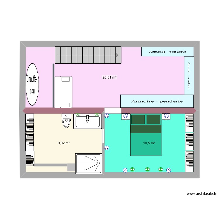 Étage. Plan de 3 pièces et 40 m2