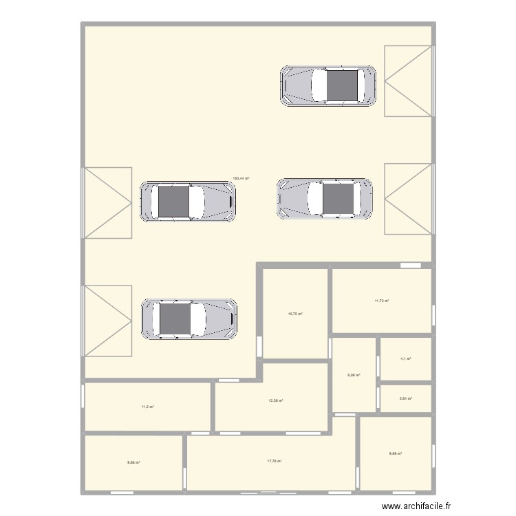 garage atelier. Plan de 11 pièces et 280 m2