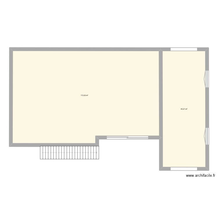 RDC. Plan de 2 pièces et 156 m2