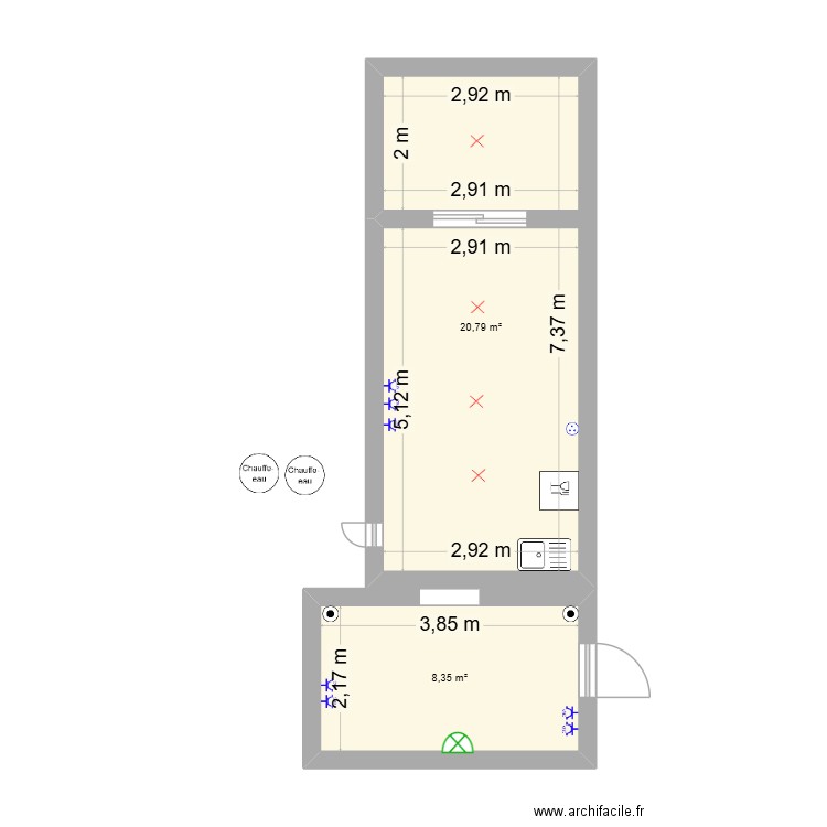 extantion abatoire. Plan de 2 pièces et 29 m2
