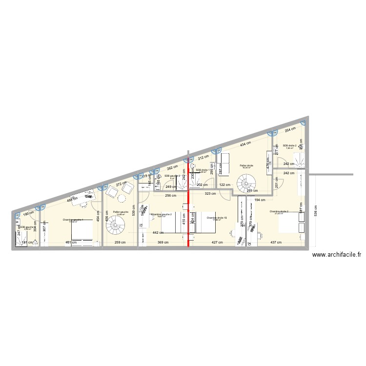Plateaux IZ R+1. Plan de 10 pièces et 126 m2