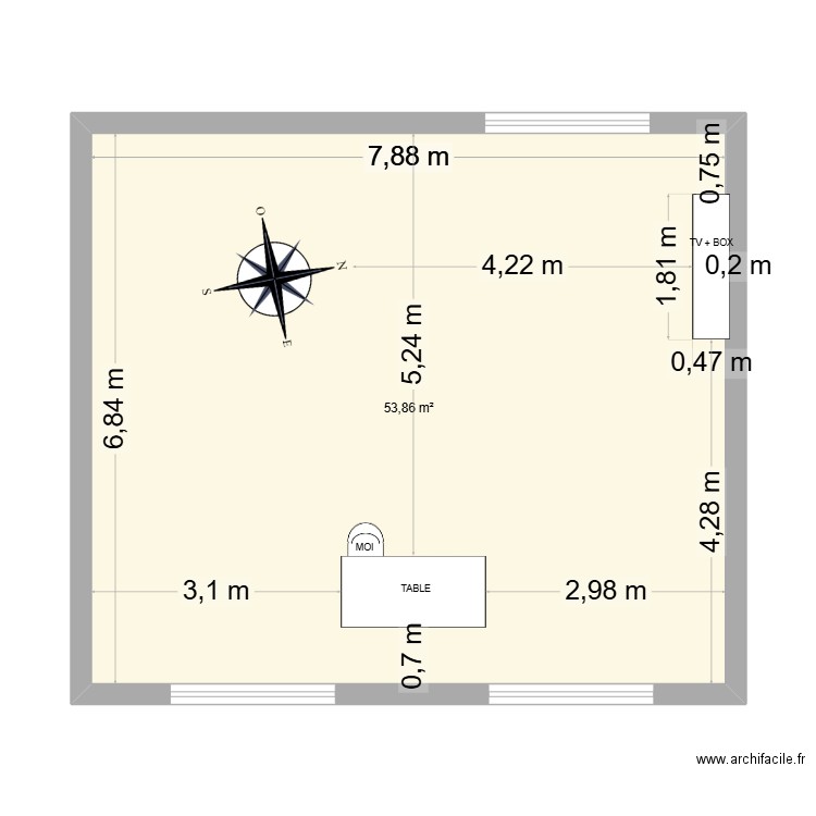 SALON. Plan de 1 pièce et 54 m2