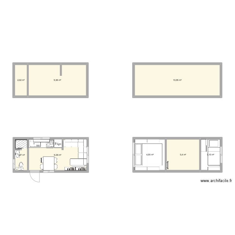 Tiny house FERMEE. Plan de 16 pièces et 100 m2