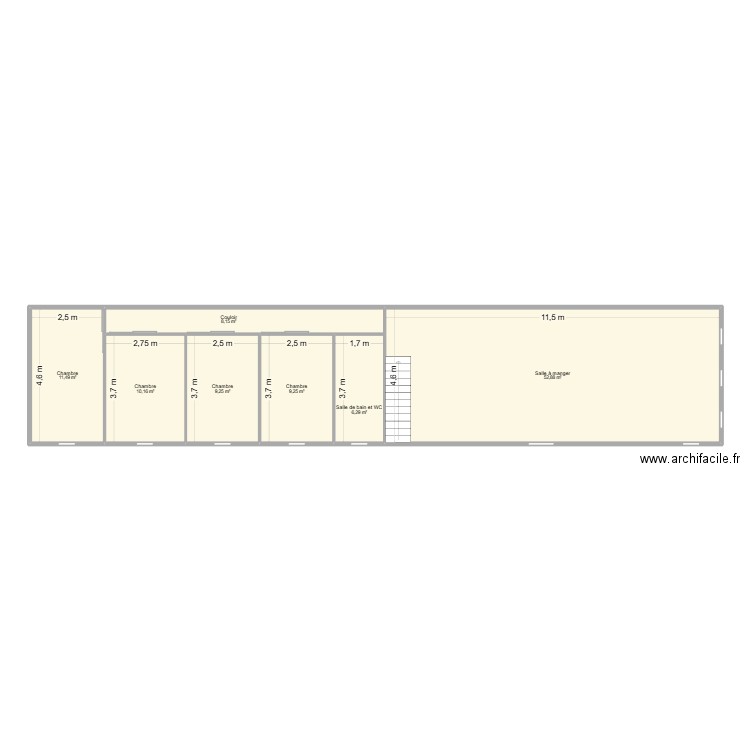Péniche ST. Plan de 7 pièces et 107 m2