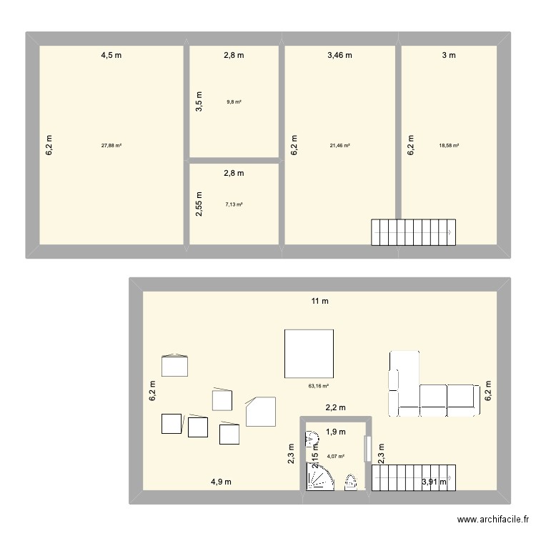 SALIN-2. Plan de 7 pièces et 152 m2