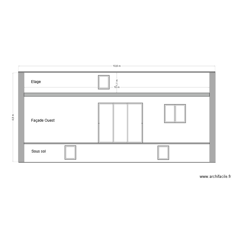 Façade ouest. Plan de 0 pièce et 0 m2
