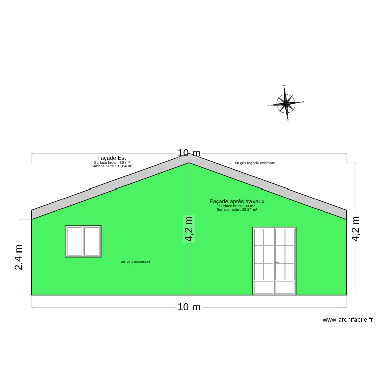 plan façade Est après travaux 2. Plan de 0 pièce et 0 m2