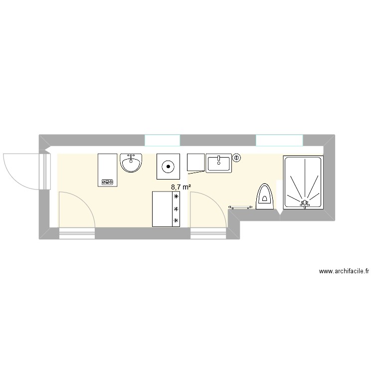 Salle de bain bas. Plan de 1 pièce et 9 m2
