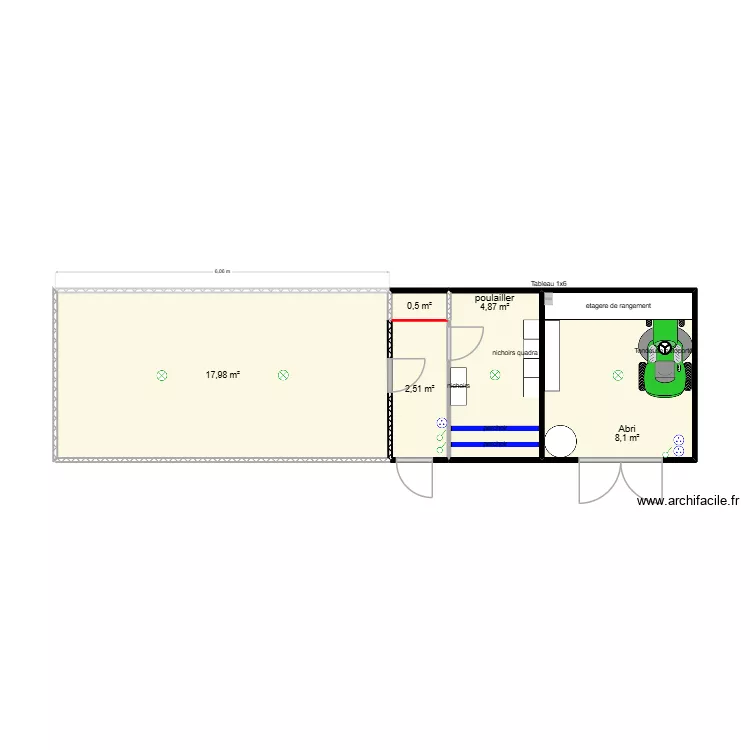 poulailler. Plan de 5  et 34 m²